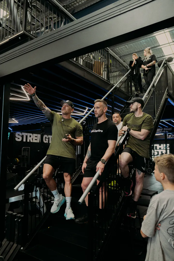 The crew on the stairs